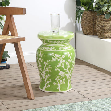 Cherry Blossom 17.75" Ceramic Garden Stool - JONATHAN Y